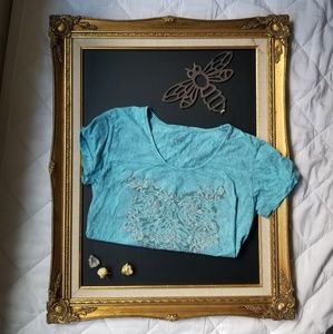 SOLD PrAna cut out velvet suede graphic t-shirt